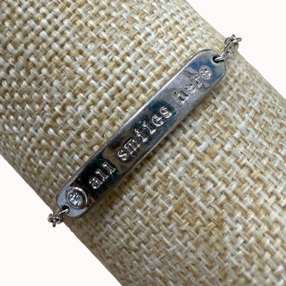 Silver Tone Rhinestone Bar Bracelet All Smiles Here Adjustable Y2K